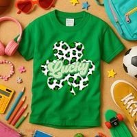 St Patricks Day Lucky Leopard Print Shamrock Clover Kids T-Shirt thumb 3