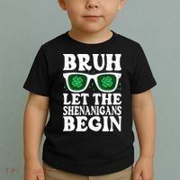 St Patricks Day Bruh Let The Shenanigans Begin Shamrock Clover Sun Glasses Toddler T-Shirt thumb 2