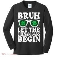 St Patricks Day Bruh Let The Shenanigans Begin Shamrock Clover Sun Glasses Kids Long Sleeve Shirt thumb 0
