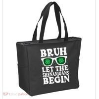 St Patricks Day Bruh Let The Shenanigans Begin Shamrock Clover Sun Glasses Tote Bag thumb 2