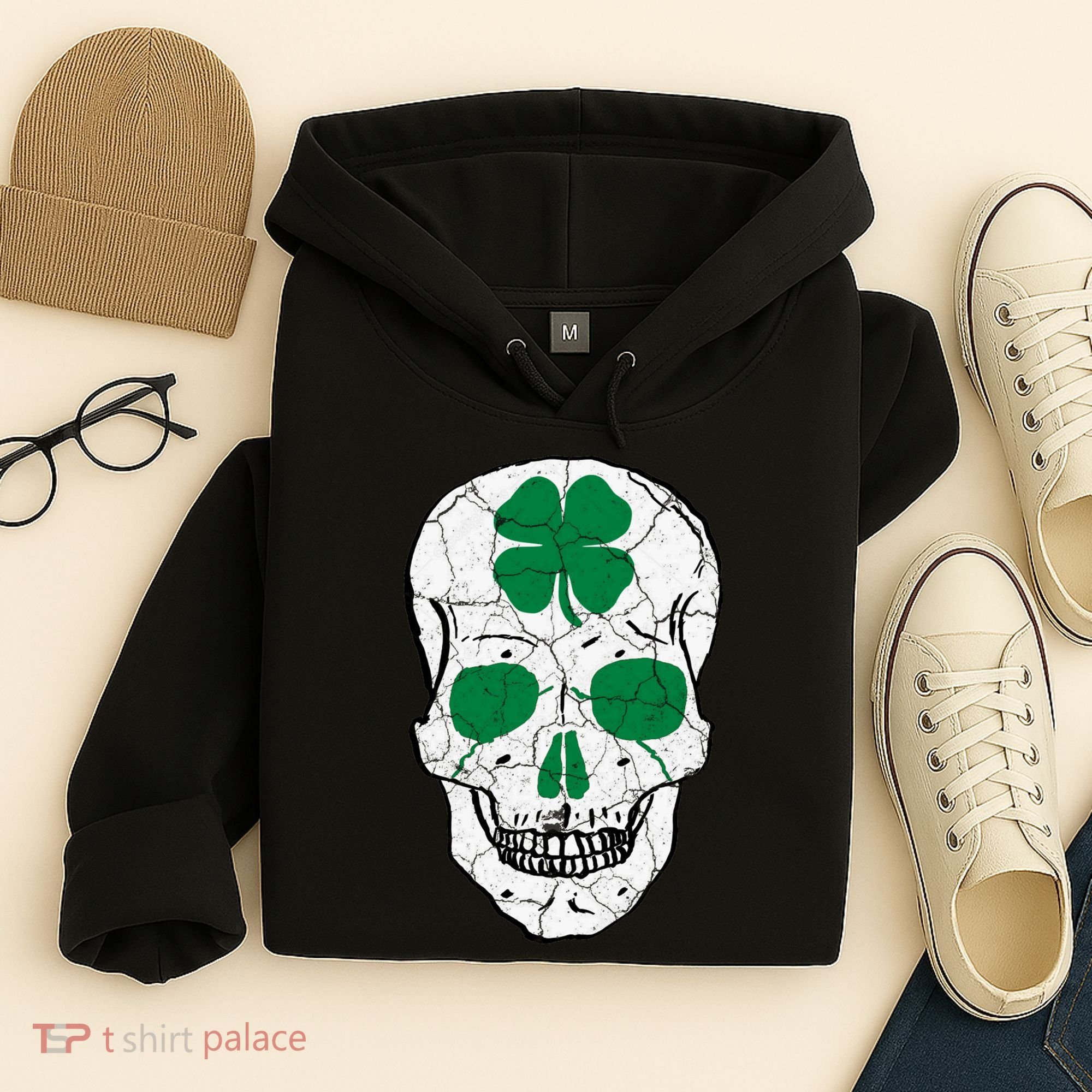 St Patrick's Day Clover Skull Hoodie