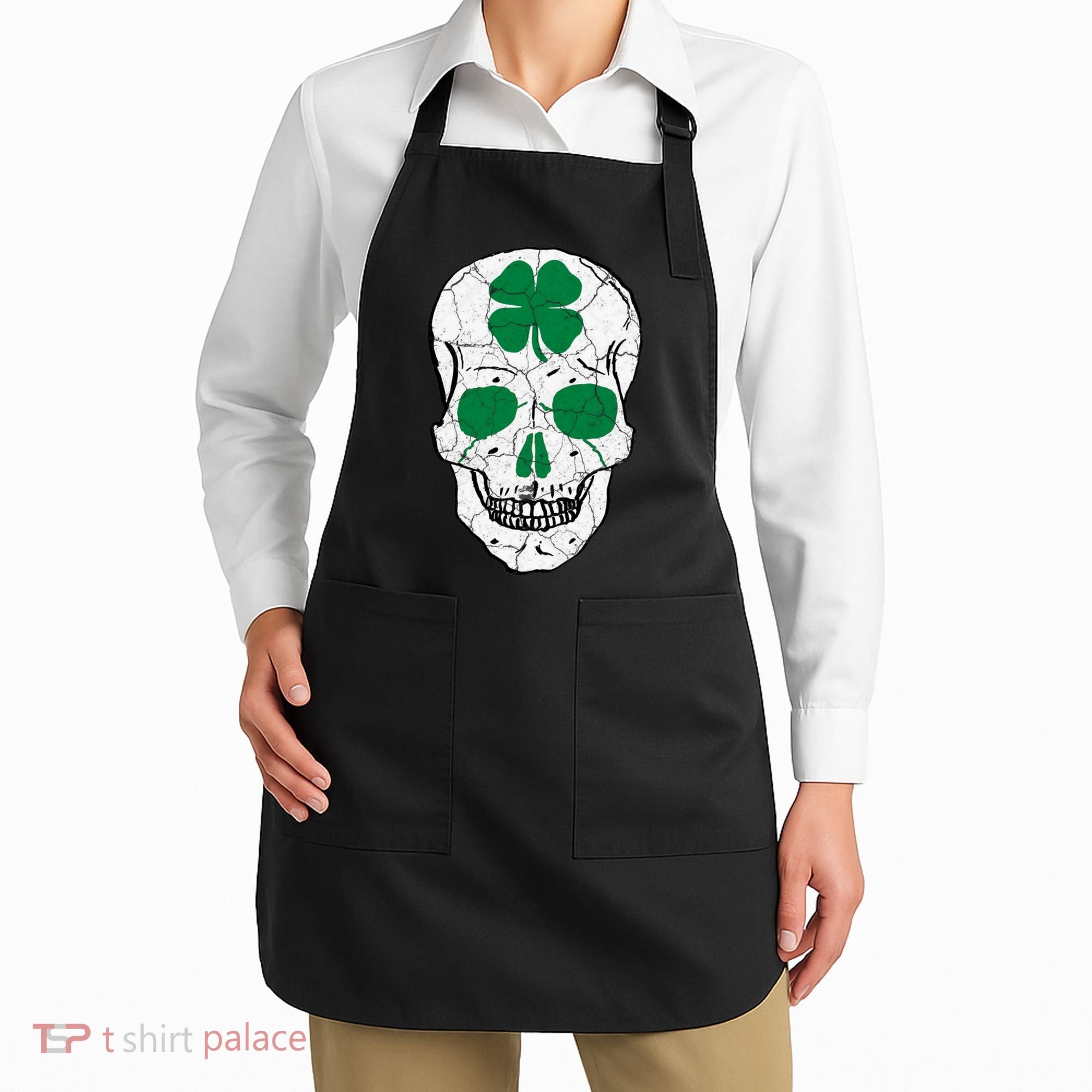 St Patrick's Day Clover Skull Apron