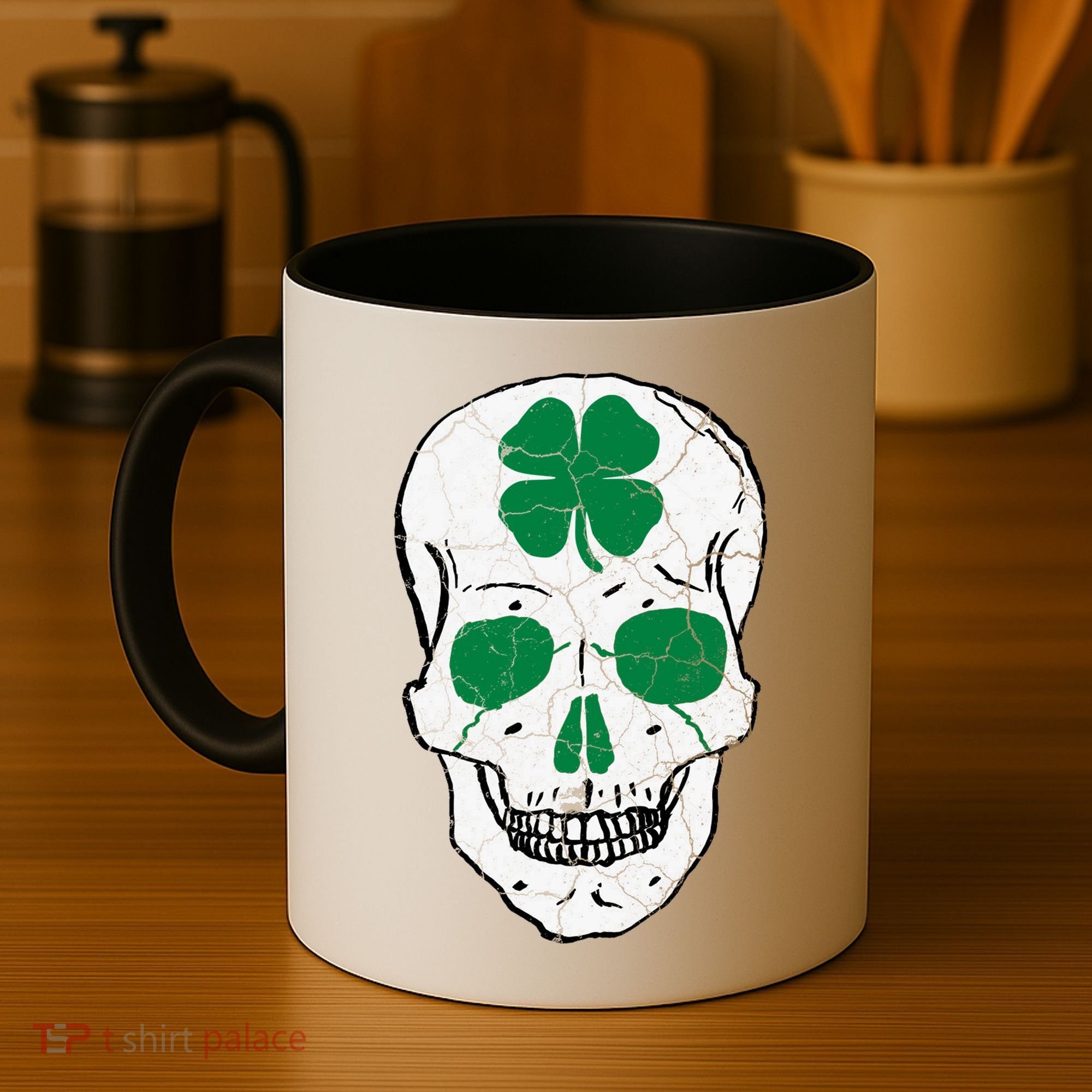 St Patrick's Day Clover Skull Coffee Mug