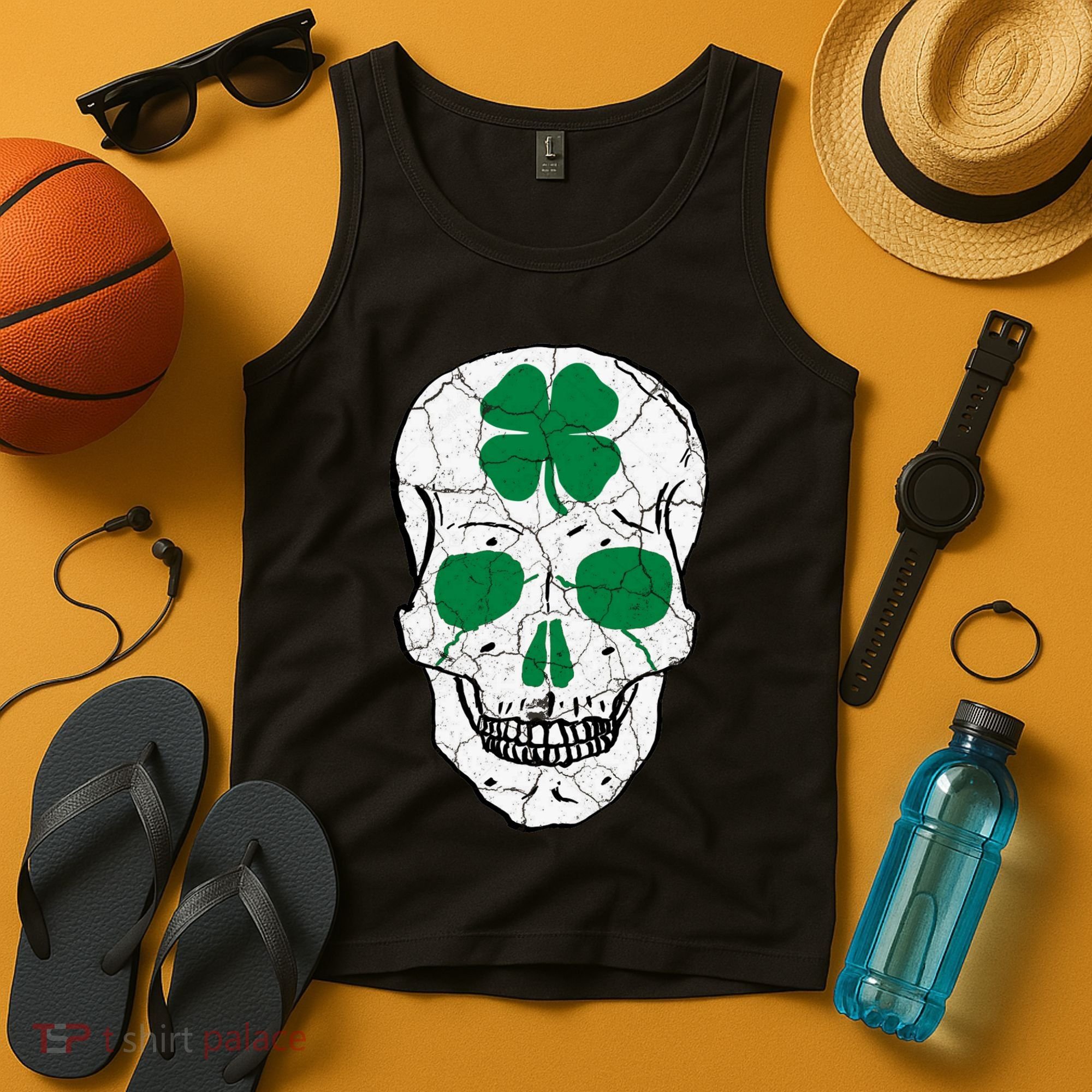 St Patrick's Day Clover Skull Tank Top