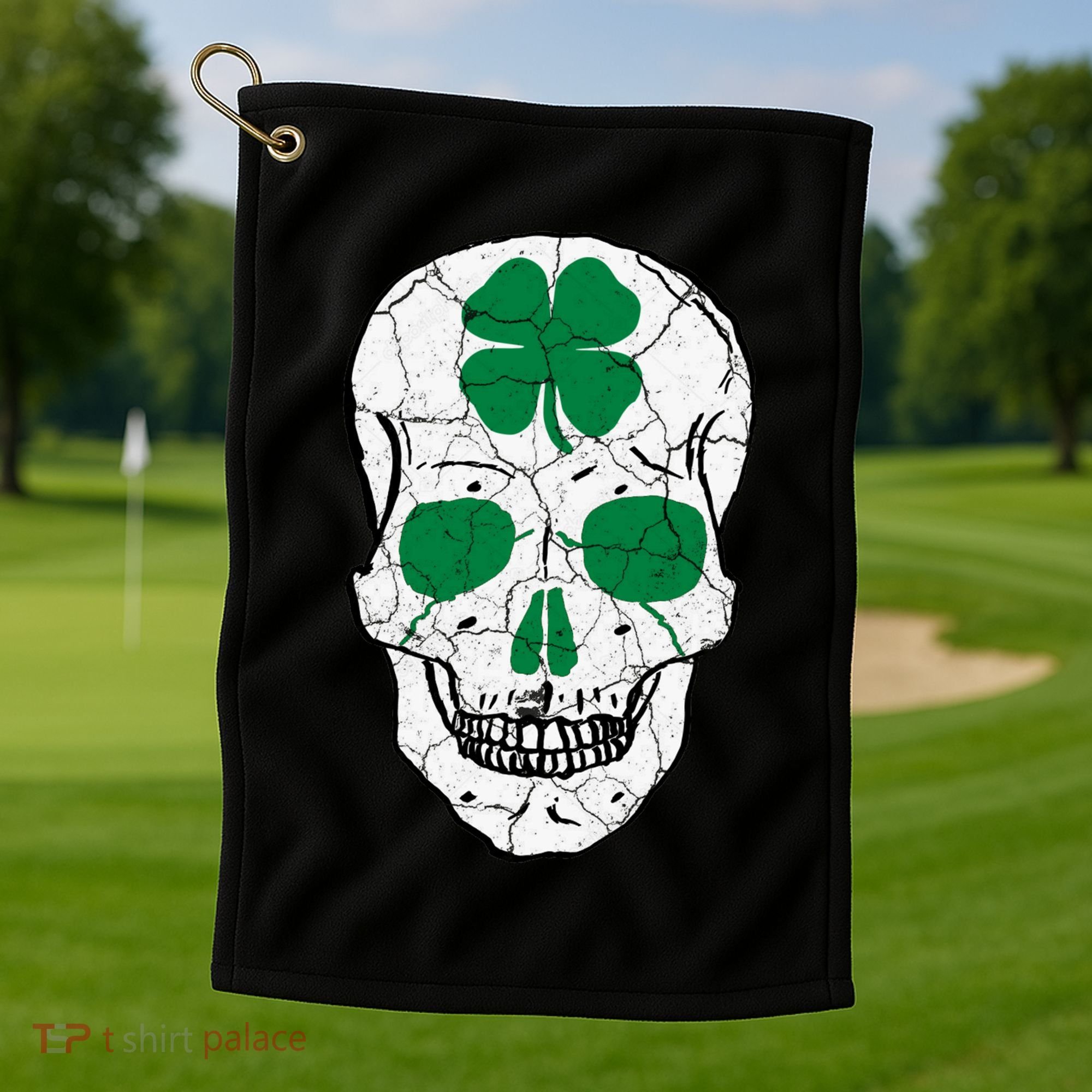 St Patrick's Day Clover Skull Golf Towel