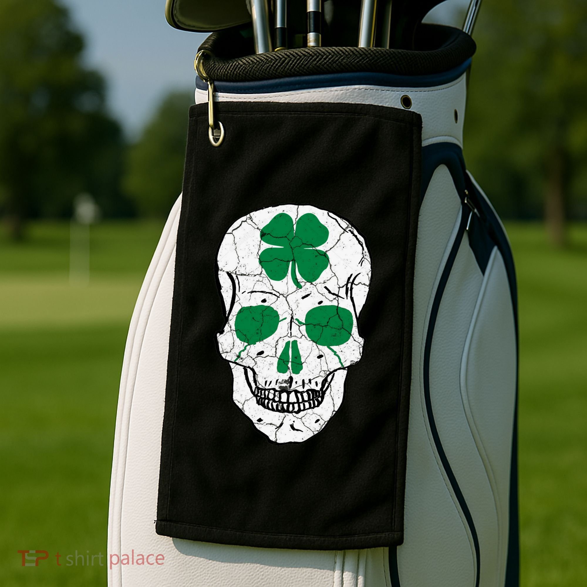 St Patrick's Day Clover Skull Golf Towel