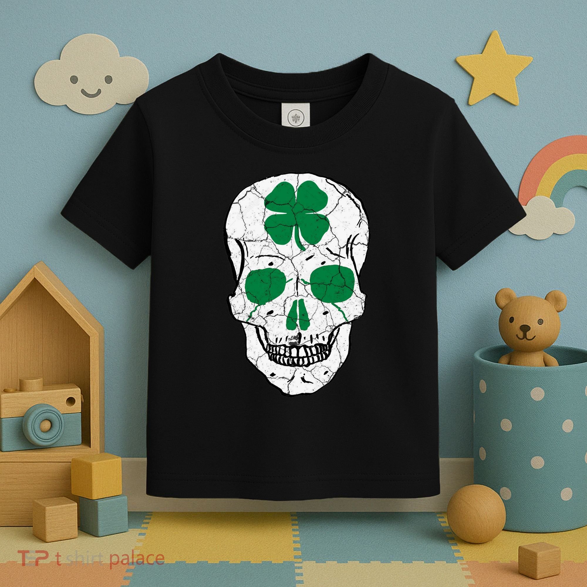 St Patrick's Day Clover Skull Toddler T-Shirt