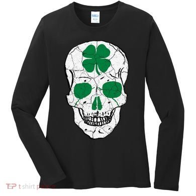 St Patrick's Day Clover Skull Women's Long Sleeve Shirt