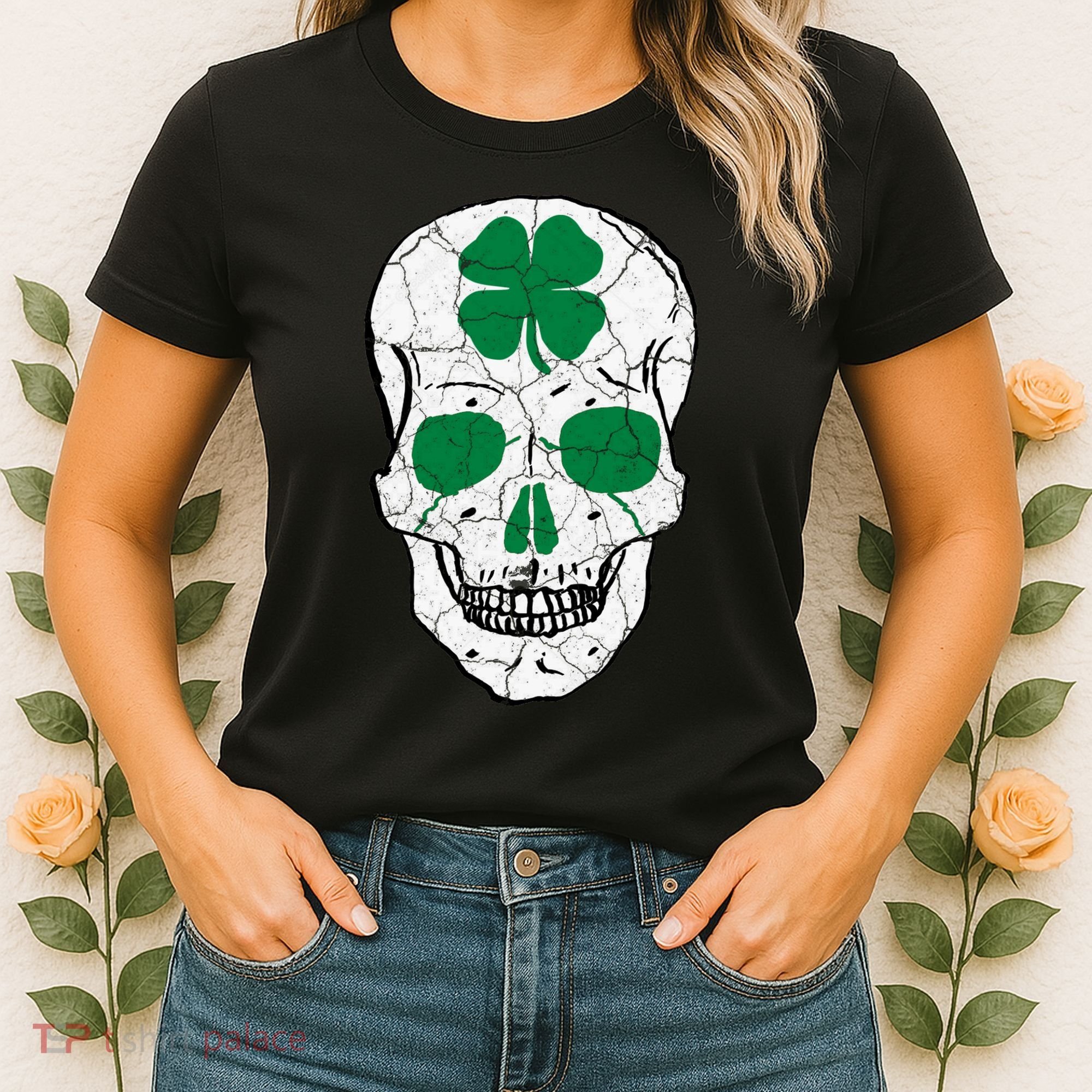 St Patrick's Day Clover Skull Women's T-Shirt