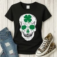 St Patrick's Day Clover Skull Women's T-Shirt thumb 3