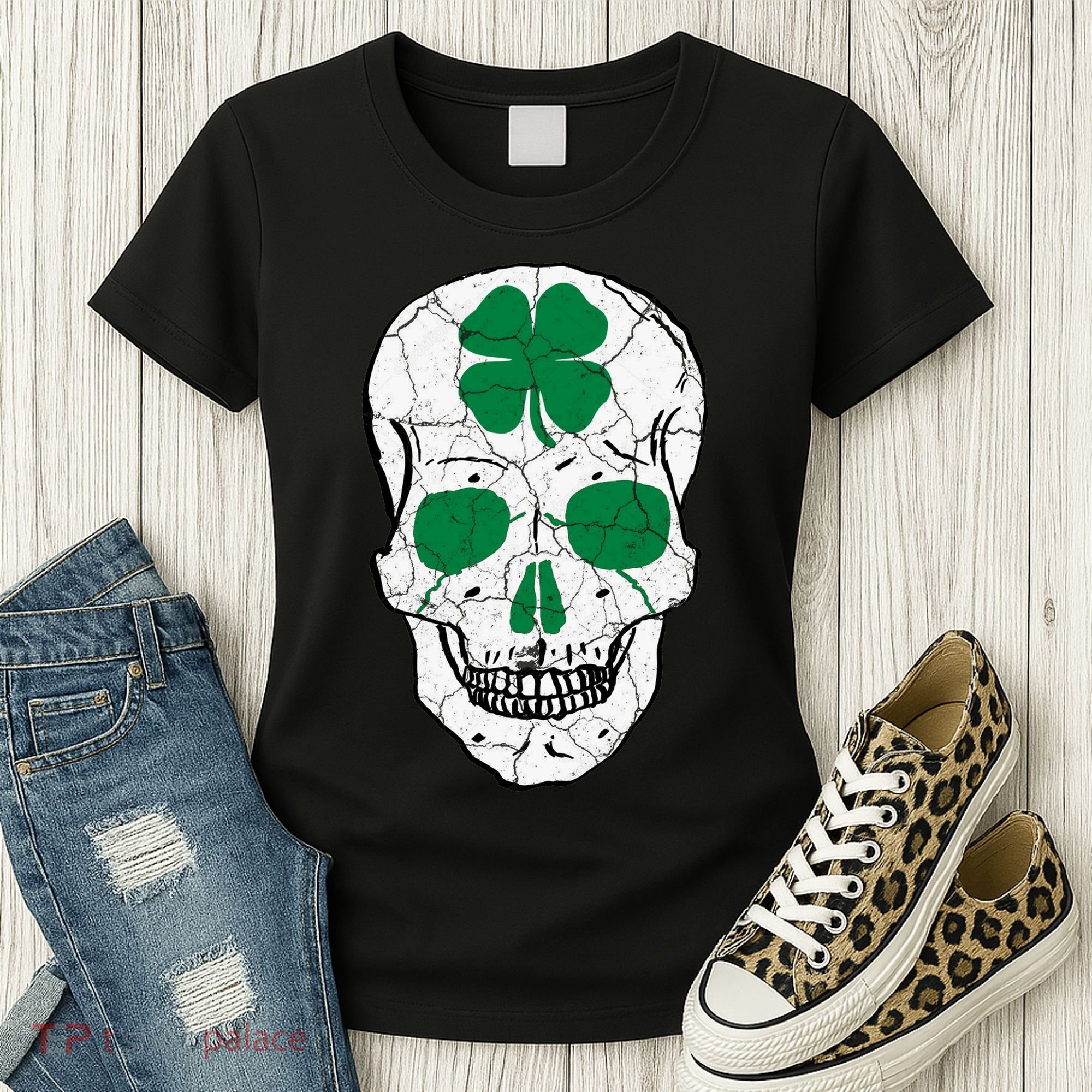 St Patrick's Day Clover Skull Women's T-Shirt