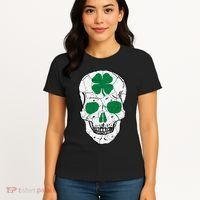 St Patrick's Day Clover Skull Women's T-Shirt thumb 4