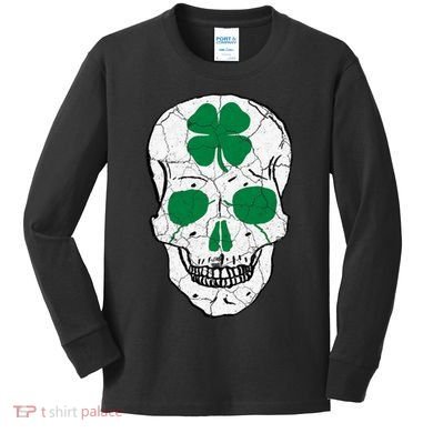 St Patrick's Day Clover Skull Kids Long Sleeve Shirt