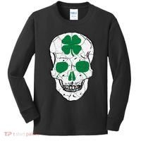 St Patrick's Day Clover Skull Kids Long Sleeve Shirt thumb 0