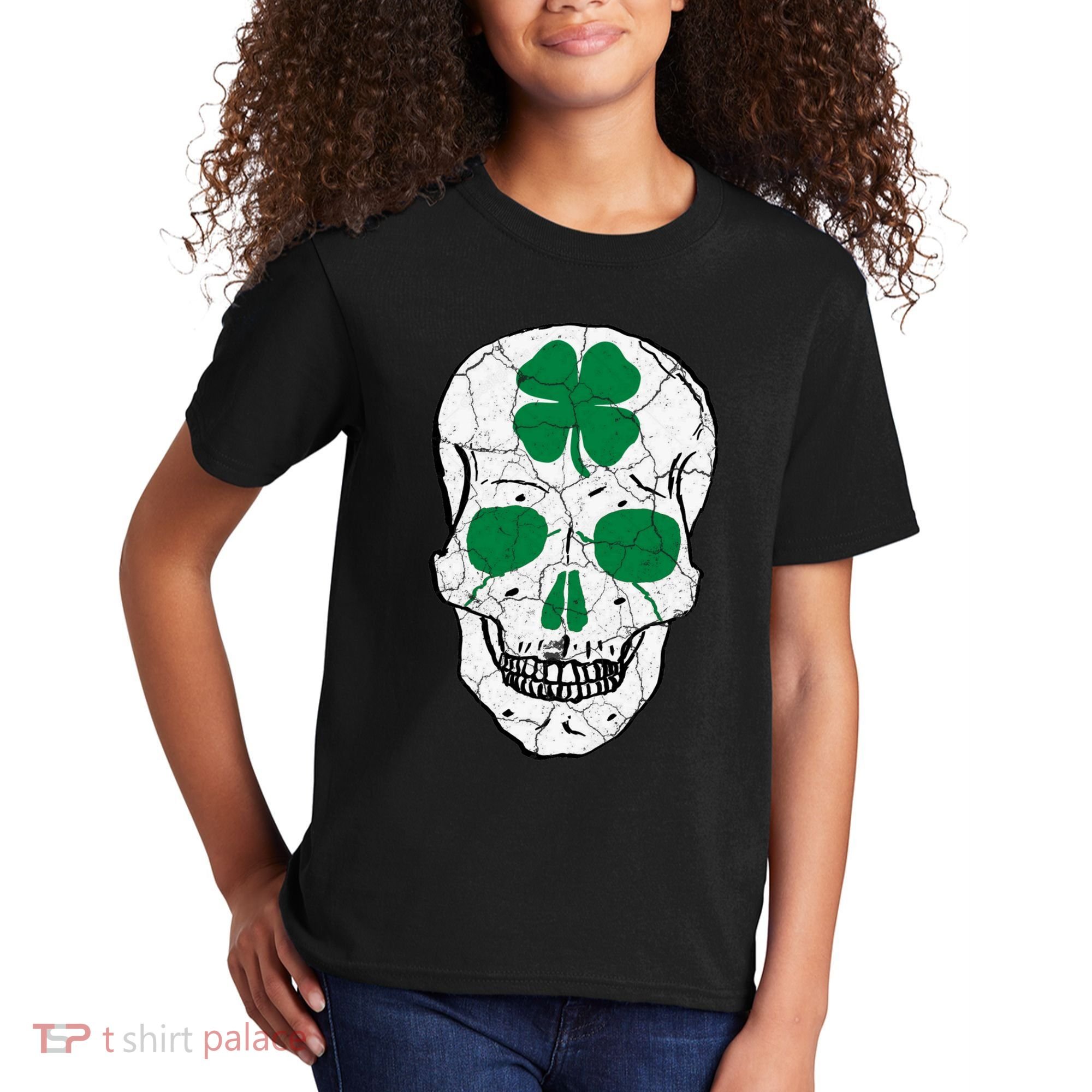 St Patrick's Day Clover Skull Kids T-Shirt
