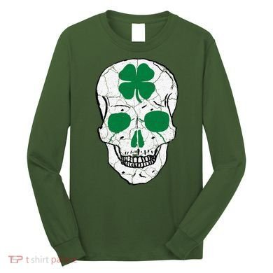St Patrick's Day Clover Skull Long Sleeve Shirt