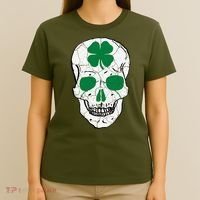 St Patrick's Day Clover Skull T-Shirt thumb 4