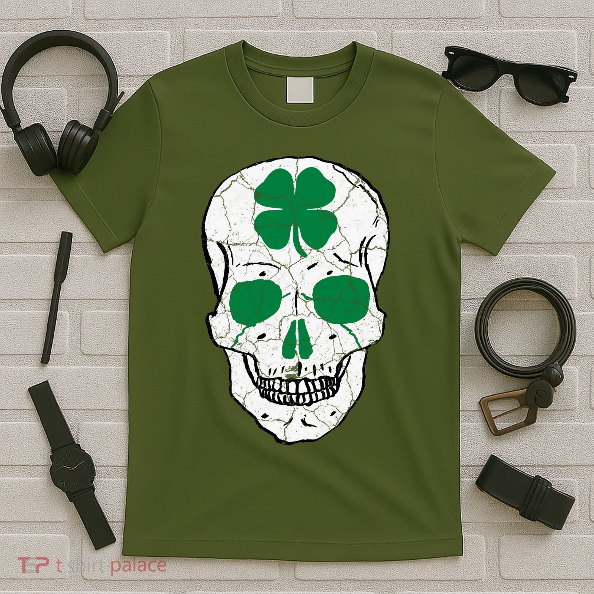 St Patrick's Day Clover Skull T-Shirt