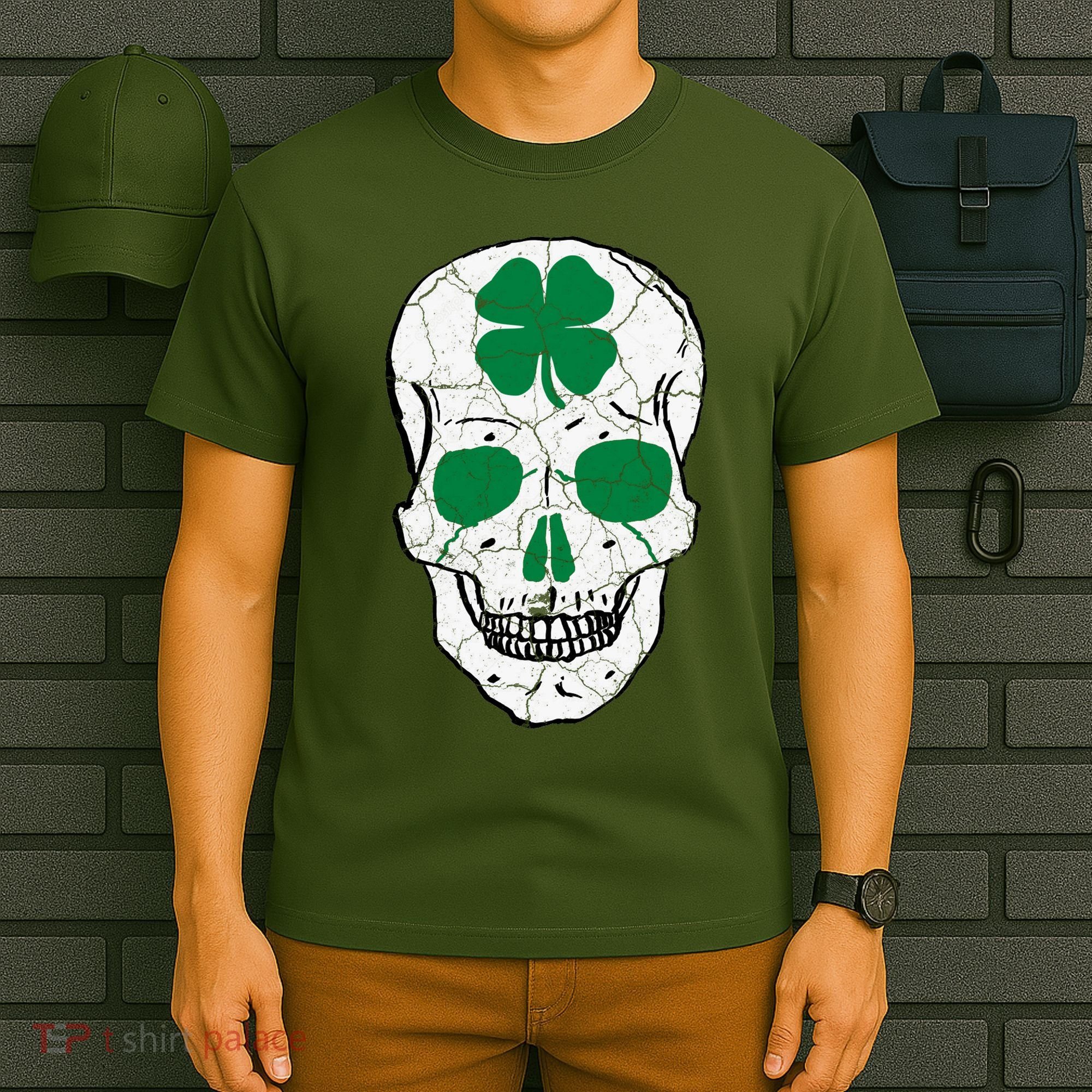 St Patrick's Day Clover Skull T-Shirt