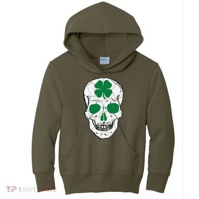 St Patrick's Day Clover Skull Kids Hoodie