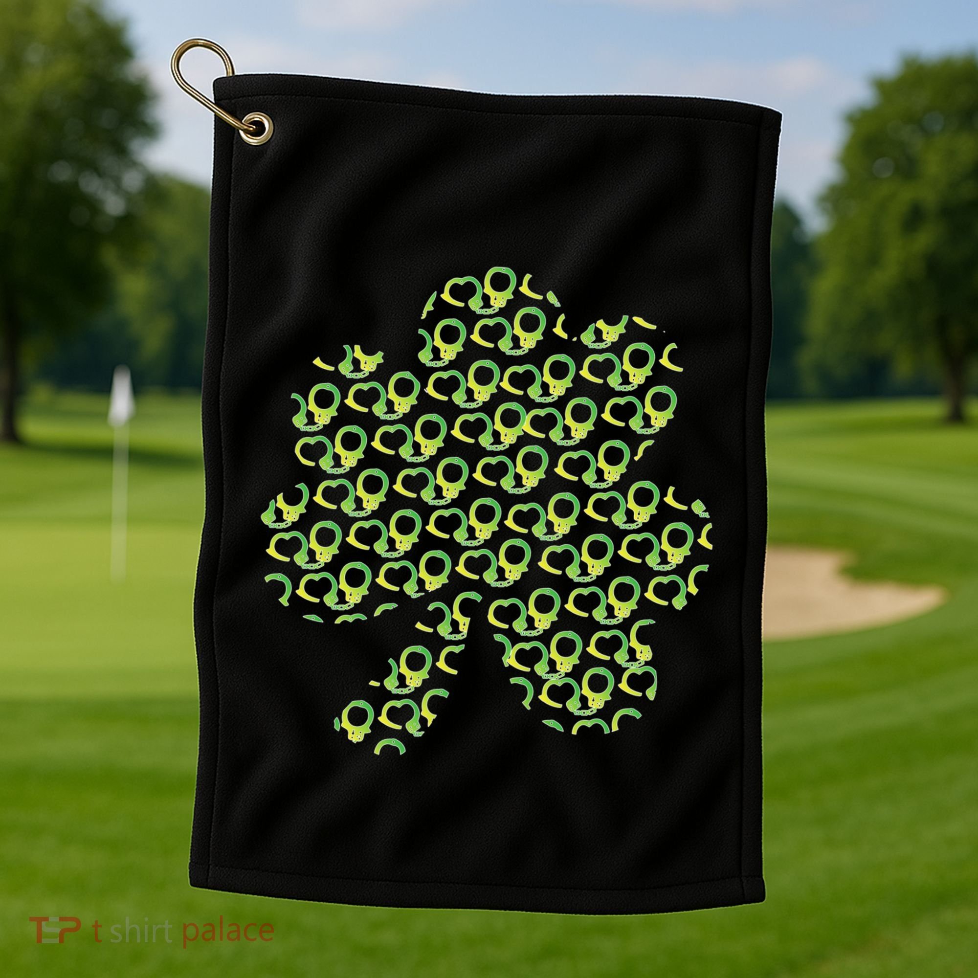 St Patricks Day Gift Funny Gift Police Handcuffs Great Gift Golf Towel