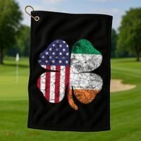 St Patricks Day Irish American Flag Ireland Shamrock Paddys Gift Golf Towel thumb 1
