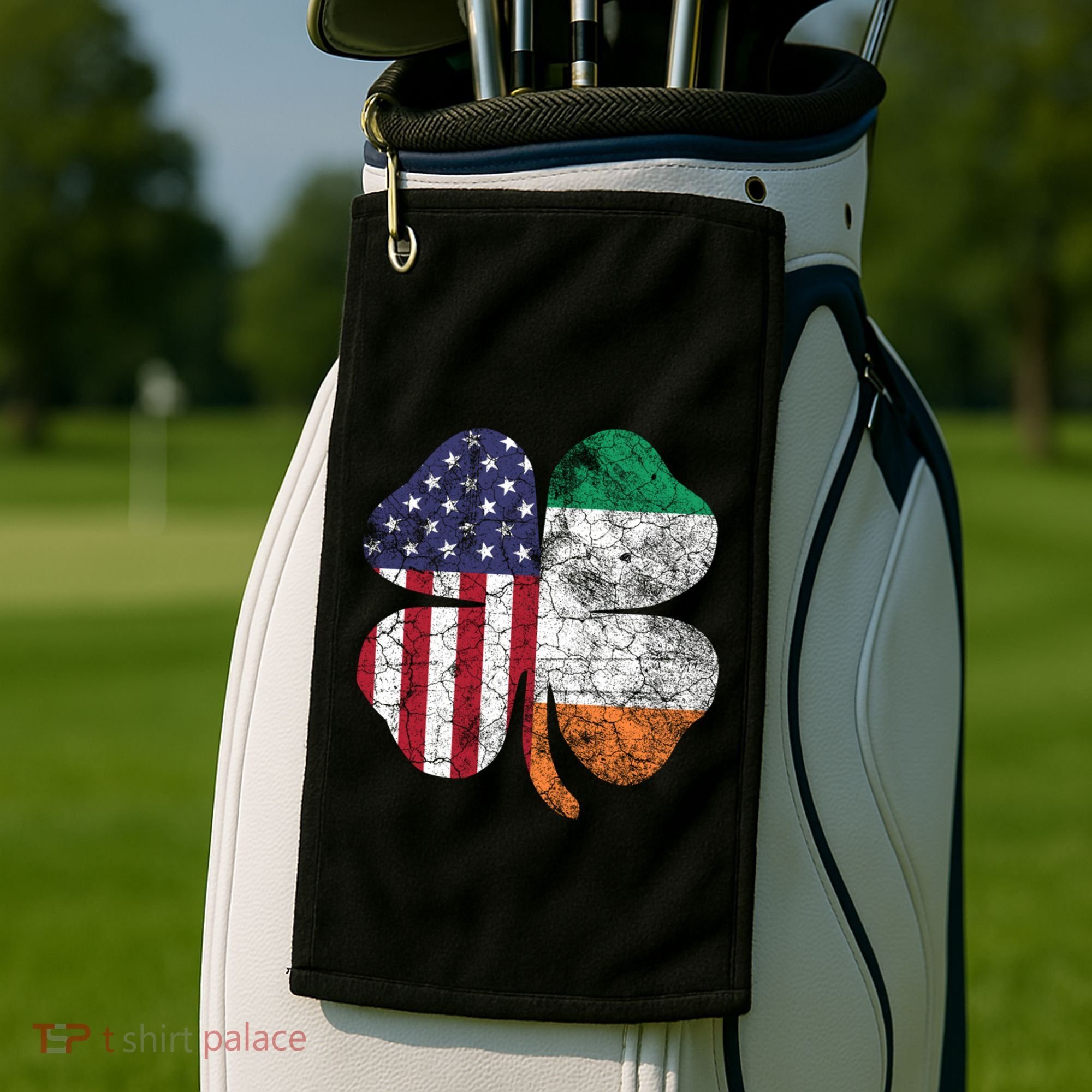 St Patricks Day Irish American Flag Ireland Shamrock Paddys Gift Golf Towel