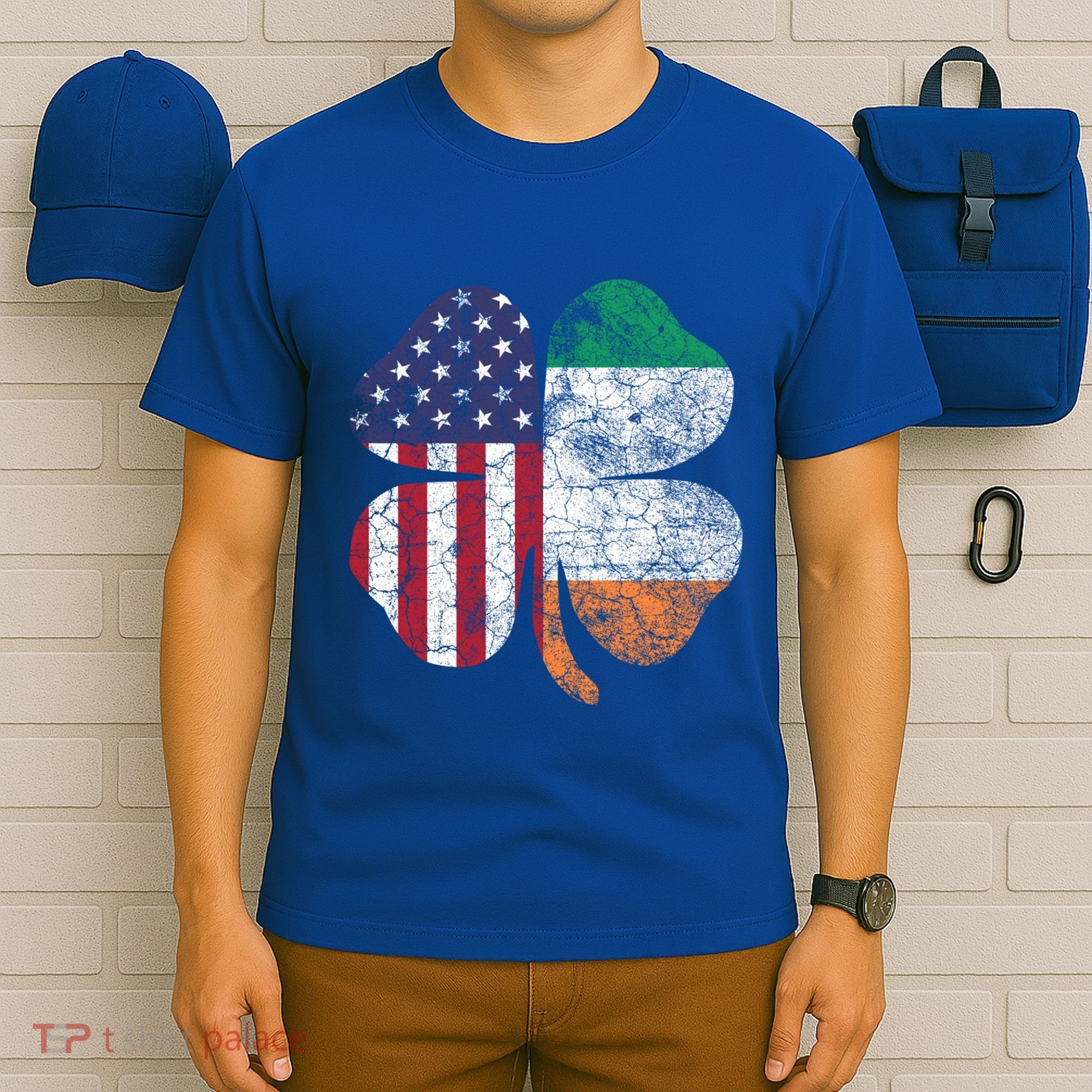 St Patricks Day Irish American Flag Ireland Shamrock Paddys Gift T-Shirt
