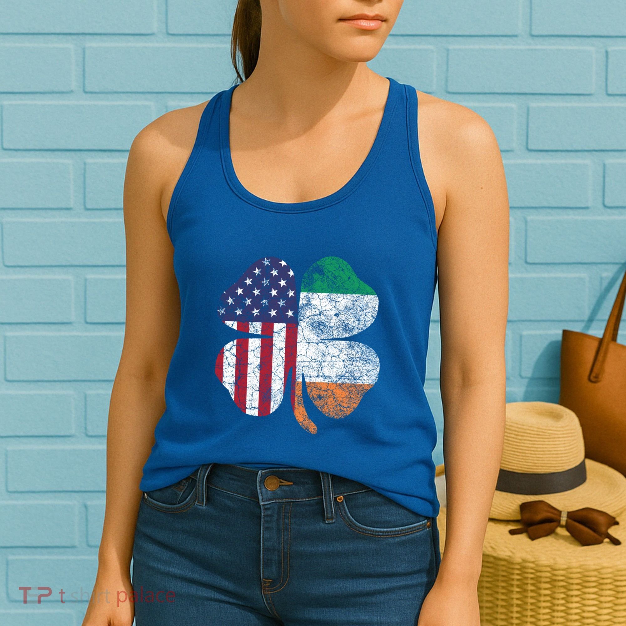 St Patricks Day Irish American Flag Ireland Shamrock Paddys Gift Women's Tank Top