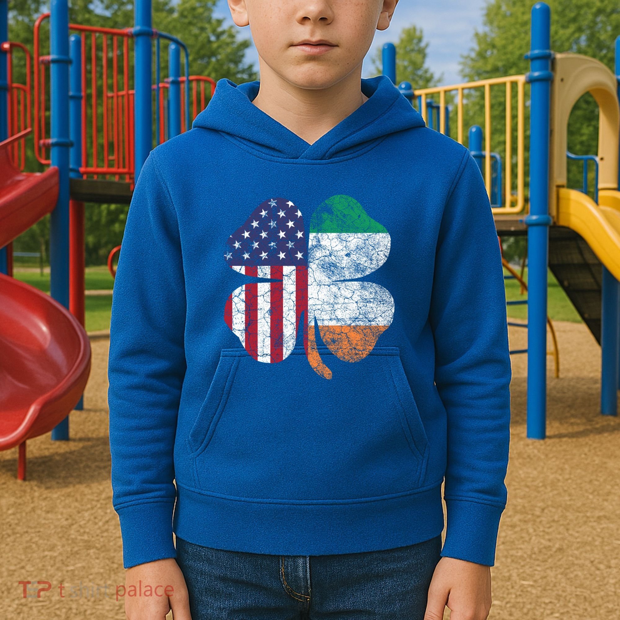 St Patricks Day Irish American Flag Ireland Shamrock Paddys Gift Kids Hoodie