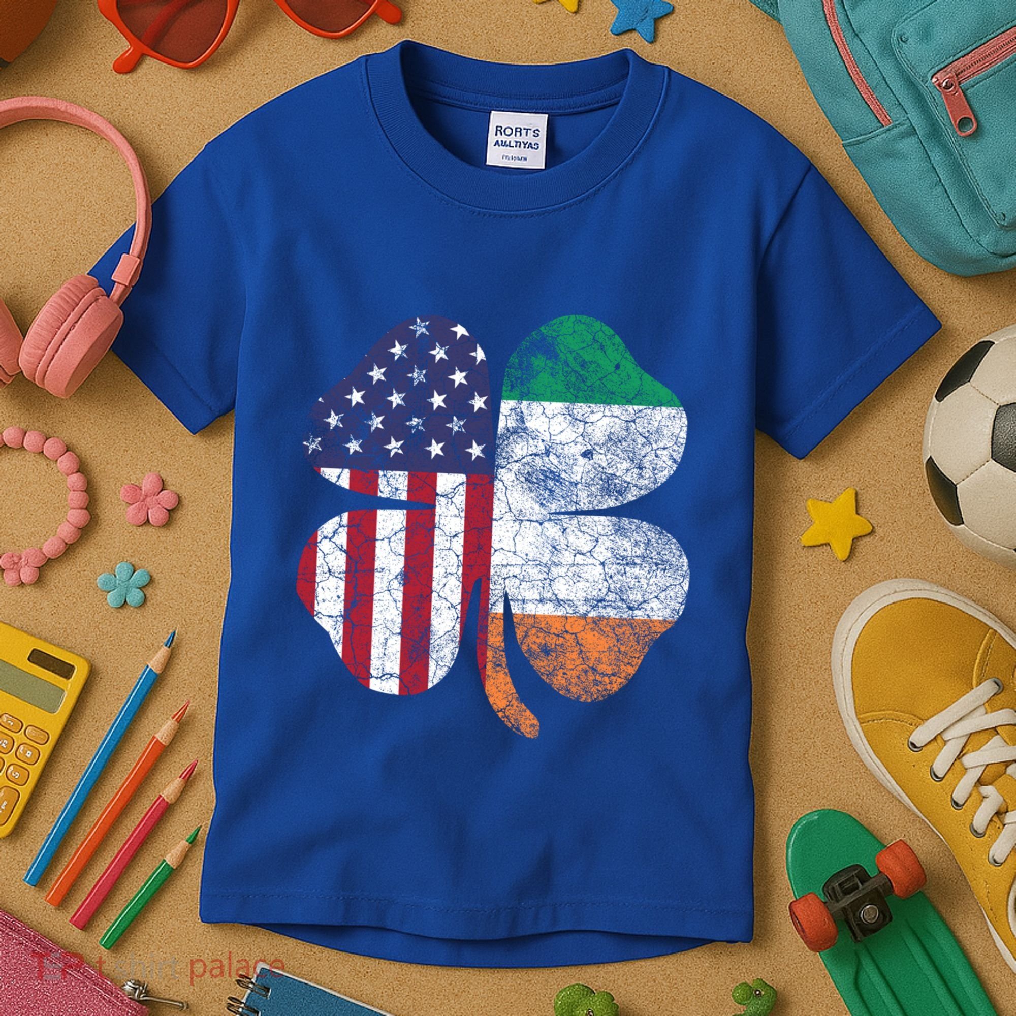 St Patricks Day Irish American Flag Ireland Shamrock Paddys Gift Kids T-Shirt