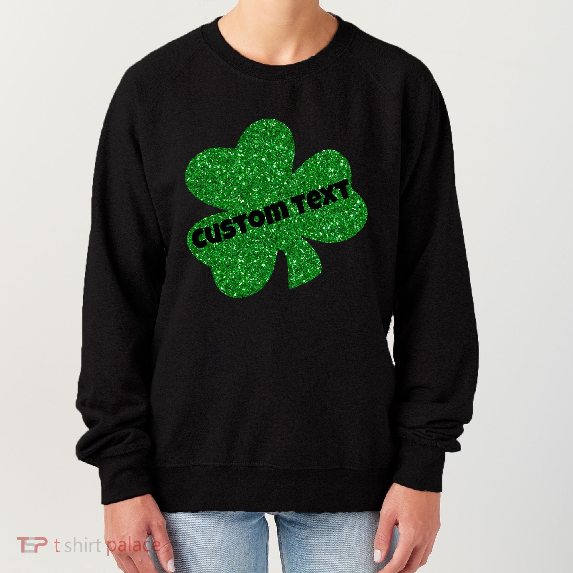 St. Patrick's Day Teacher Ms Mrs Personalized Name Green Glitter Women's Sweatshirt