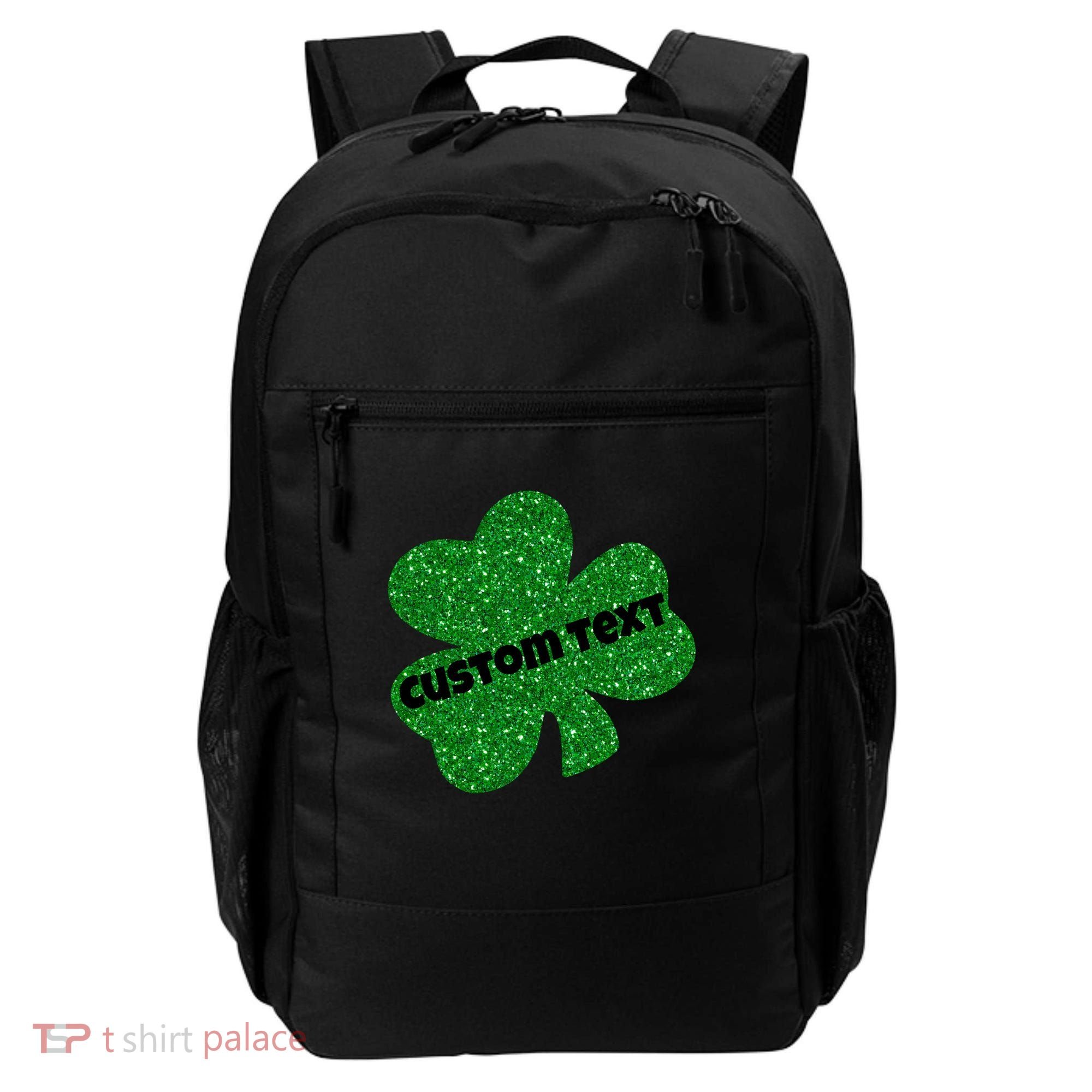 St. Patrick's Day Teacher Ms Mrs Personalized Name Green Glitter Backpack