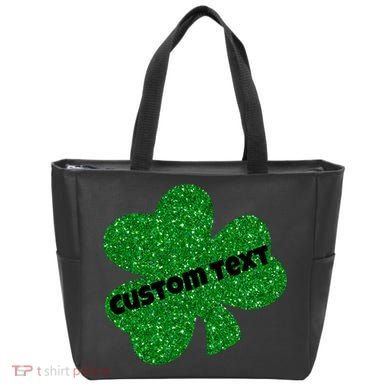 St. Patrick's Day Teacher Ms Mrs Personalized Name Green Glitter Tote Bag