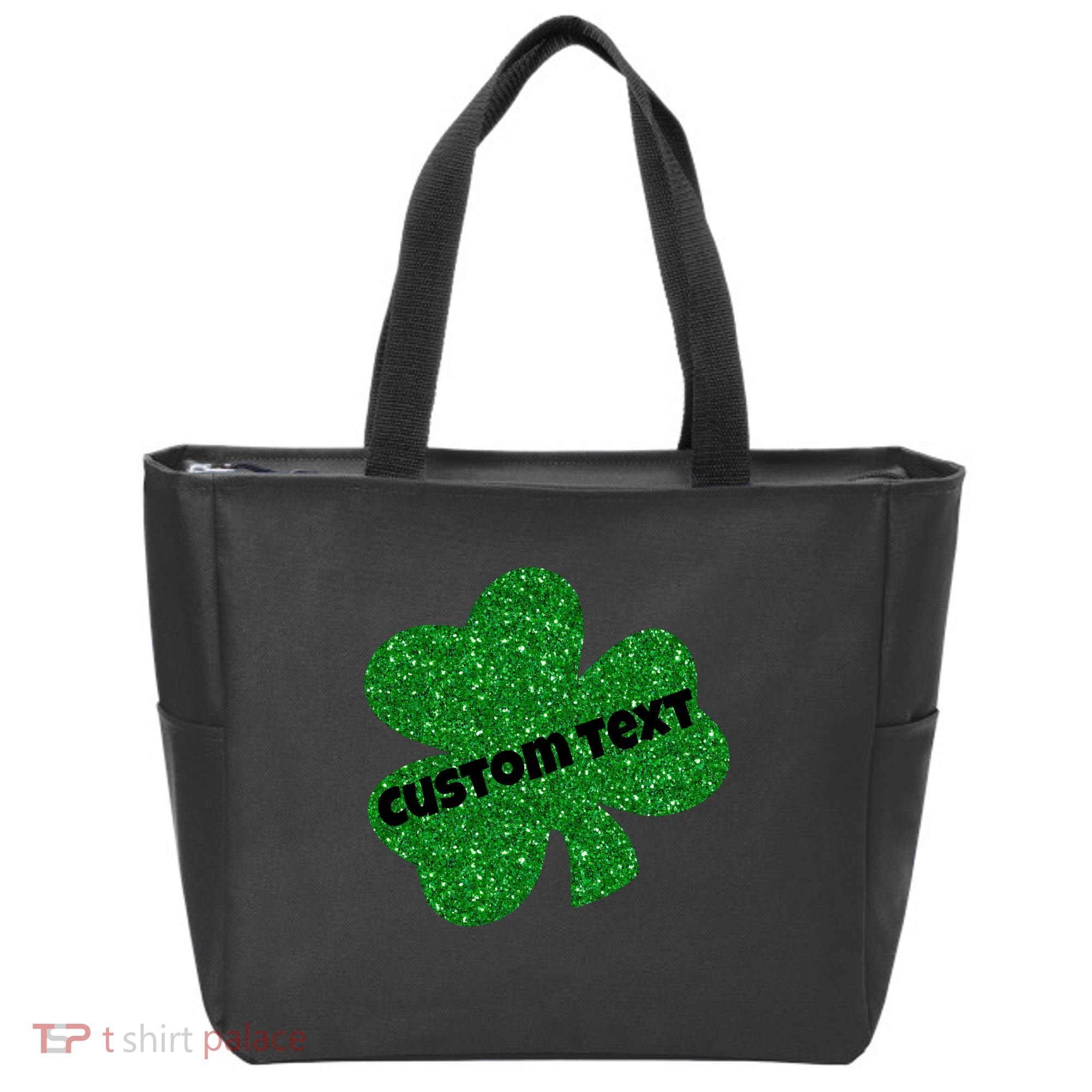St. Patrick's Day Teacher Ms Mrs Personalized Name Green Glitter Tote Bag