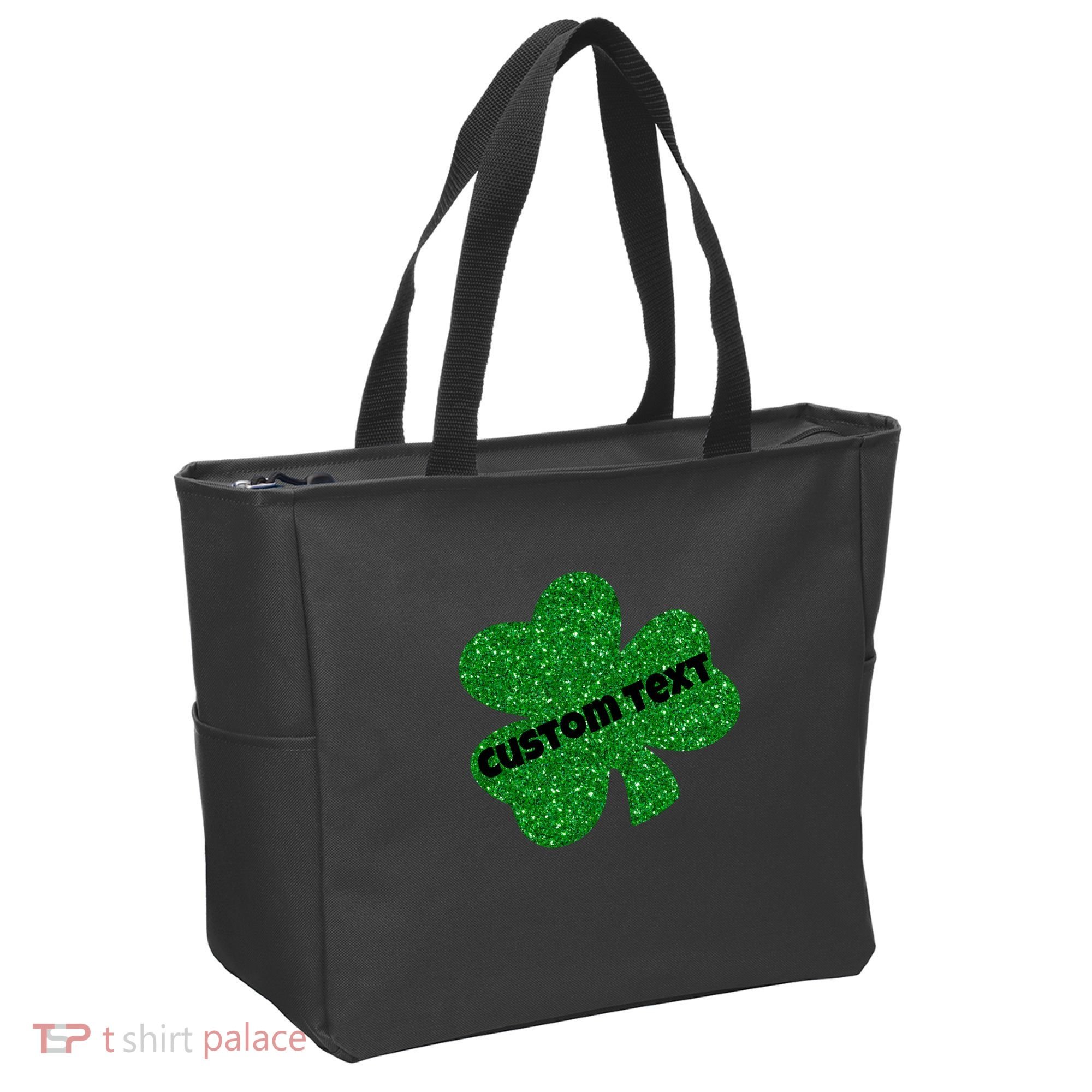 St. Patrick's Day Teacher Ms Mrs Personalized Name Green Glitter Tote Bag