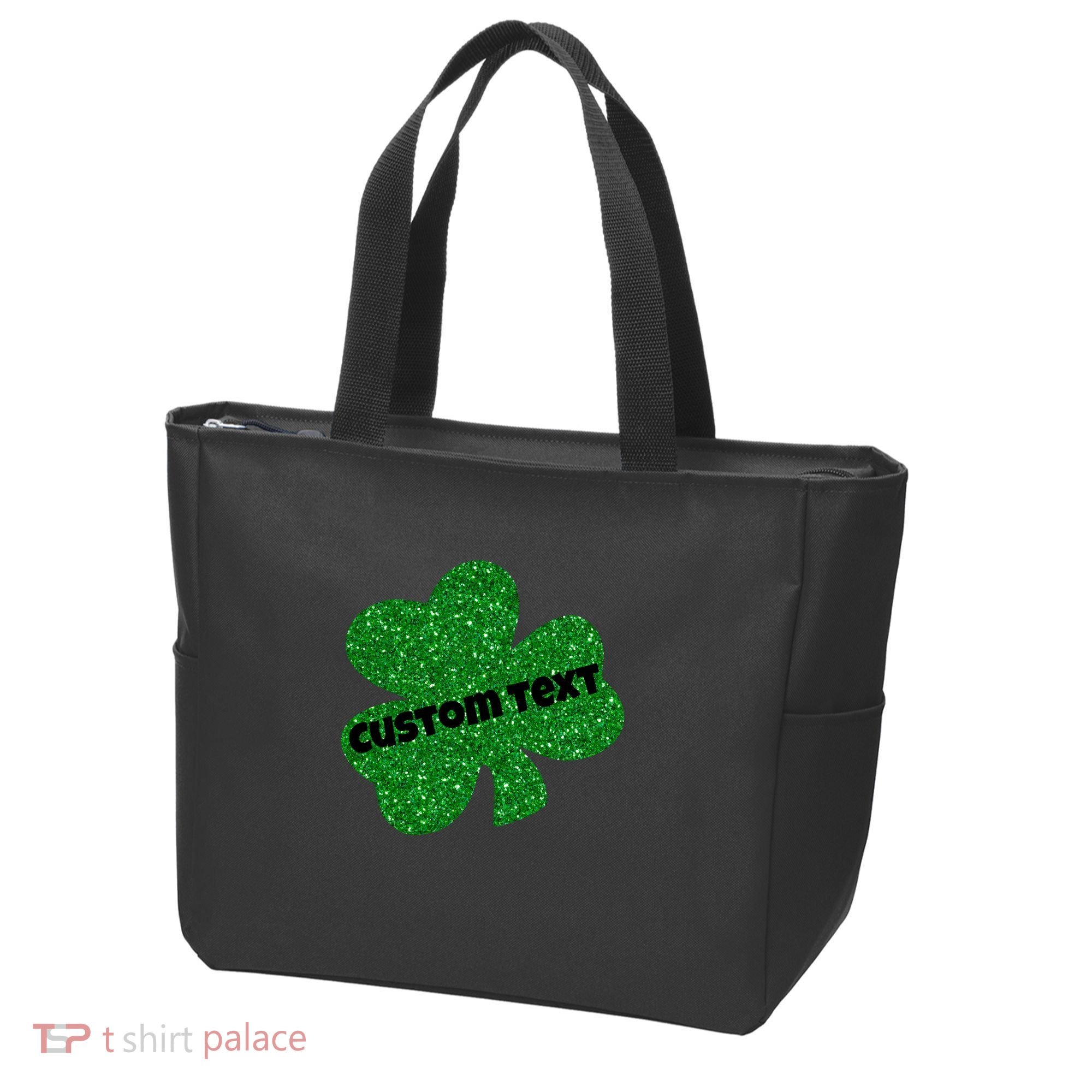 St. Patrick's Day Teacher Ms Mrs Personalized Name Green Glitter Tote Bag