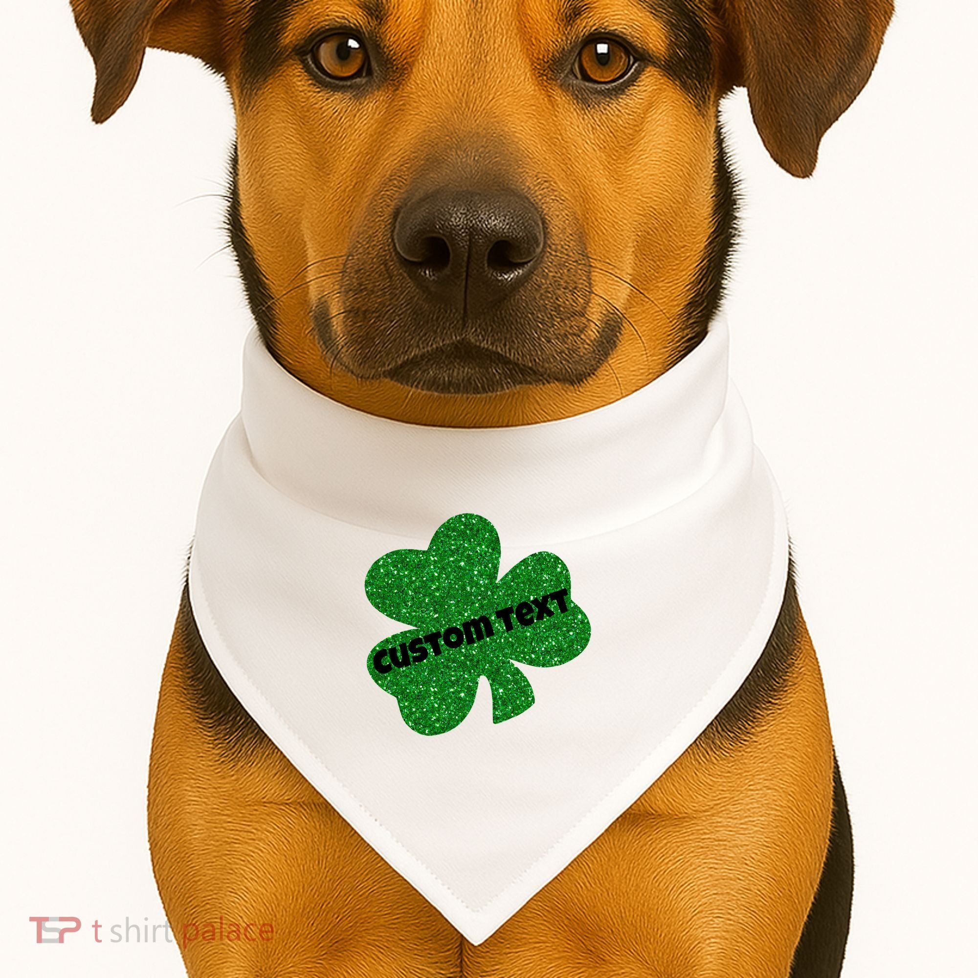 St. Patrick's Day Teacher Ms Mrs Personalized Name Green Glitter USA-Made Doggie Bandana