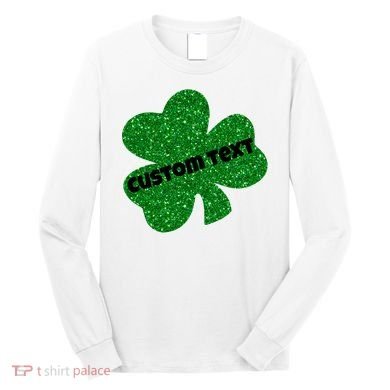 St. Patrick's Day Teacher Ms Mrs Personalized Name Green Glitter Long Sleeve Shirt
