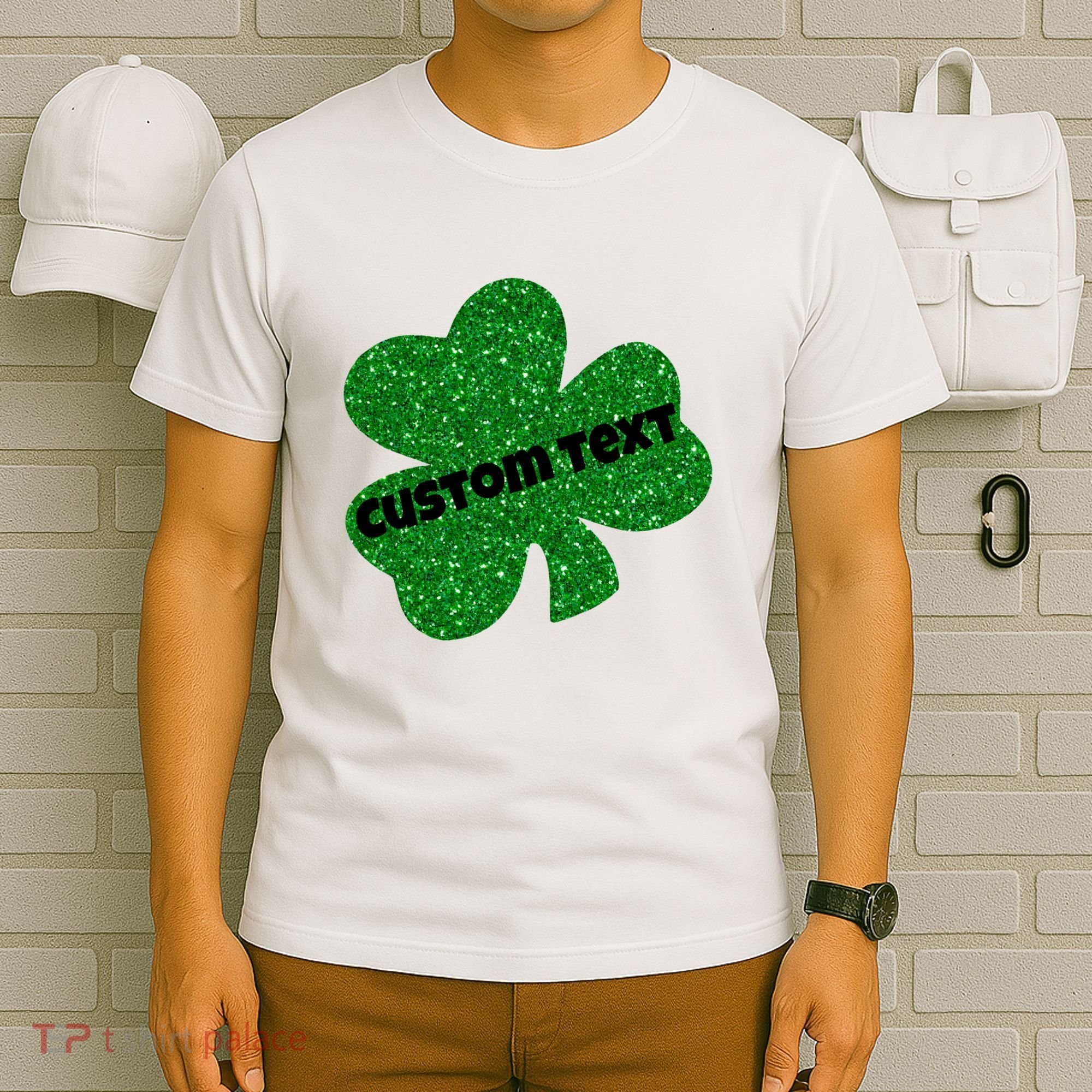 St. Patrick's Day Teacher Ms Mrs Personalized Name Green Glitter T-Shirt