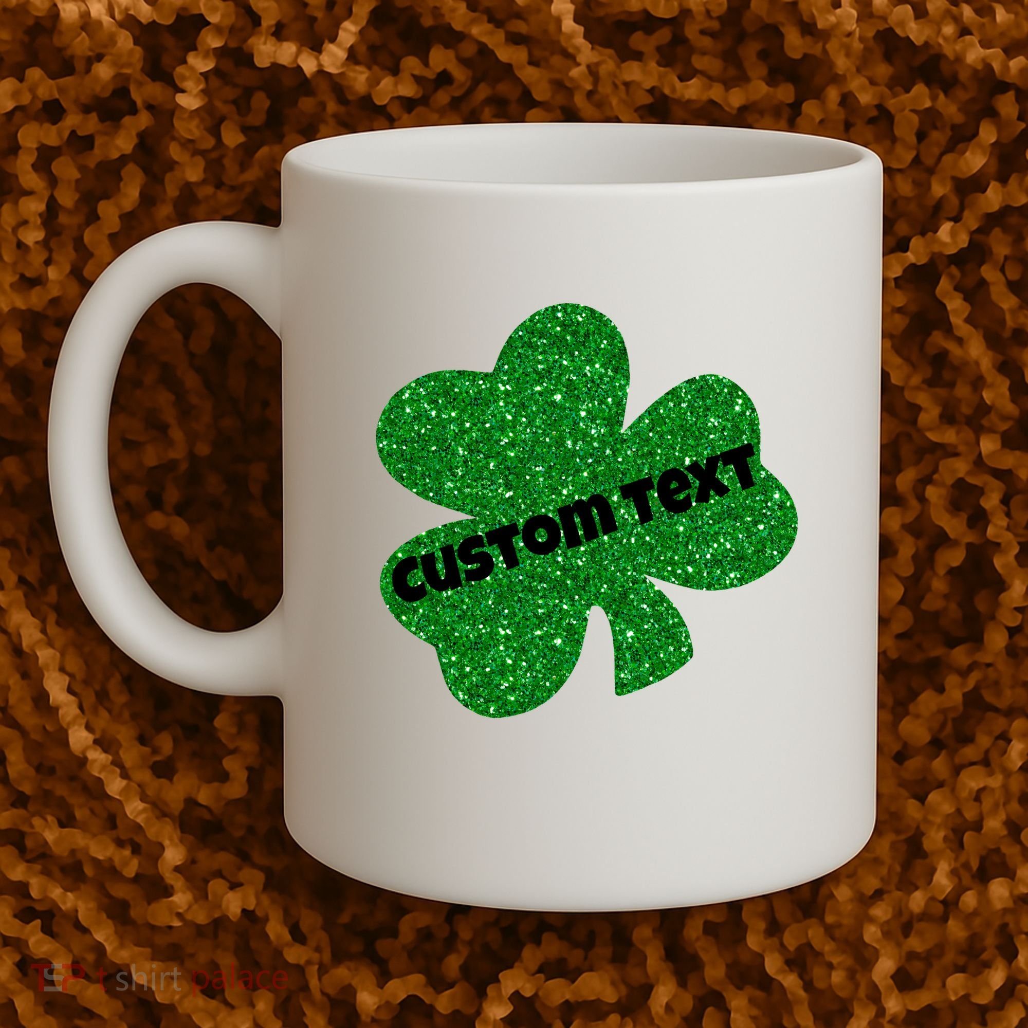 St. Patrick's Day Teacher Ms Mrs Personalized Name Green Glitter Coffee Mug