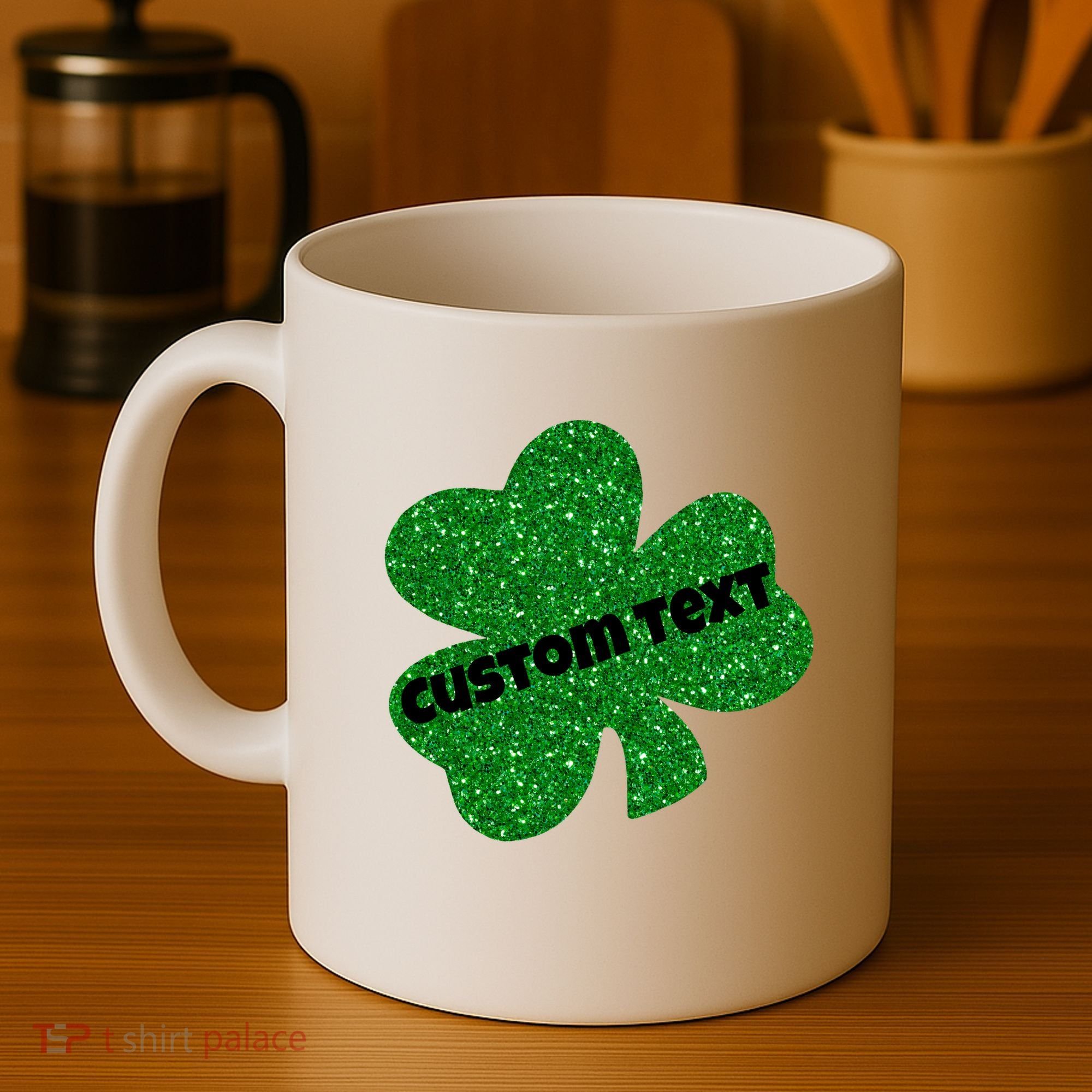 St. Patrick's Day Teacher Ms Mrs Personalized Name Green Glitter Coffee Mug