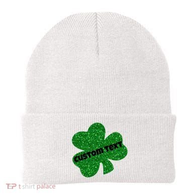 St. Patrick's Day Teacher Ms Mrs Personalized Name Green Glitter Beanie