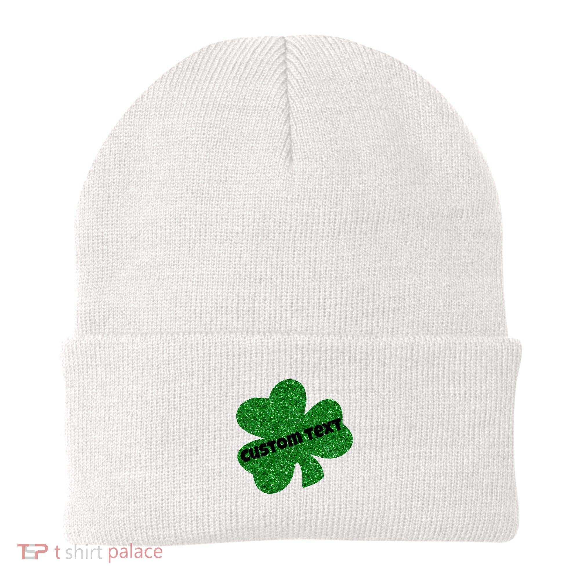 St. Patrick's Day Teacher Ms Mrs Personalized Name Green Glitter Beanie
