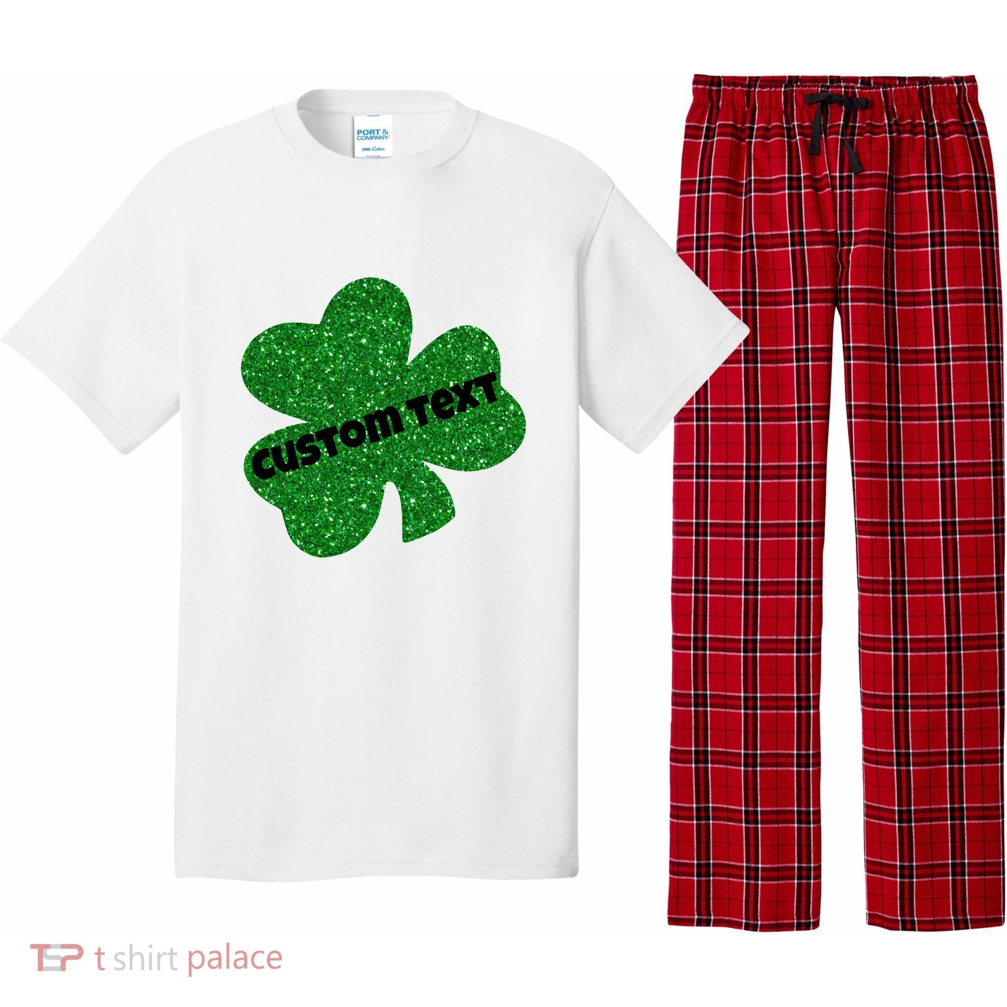 St. Patrick's Day Teacher Ms Mrs Personalized Name Green Glitter Pajama Set