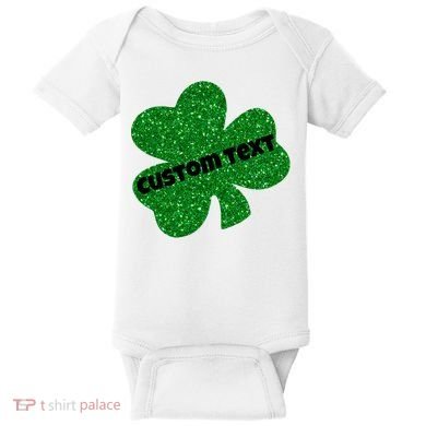 St. Patrick's Day Teacher Ms Mrs Personalized Name Green Glitter Baby Bodysuit