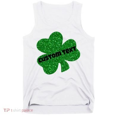 St. Patrick's Day Teacher Ms Mrs Personalized Name Green Glitter Tank Top