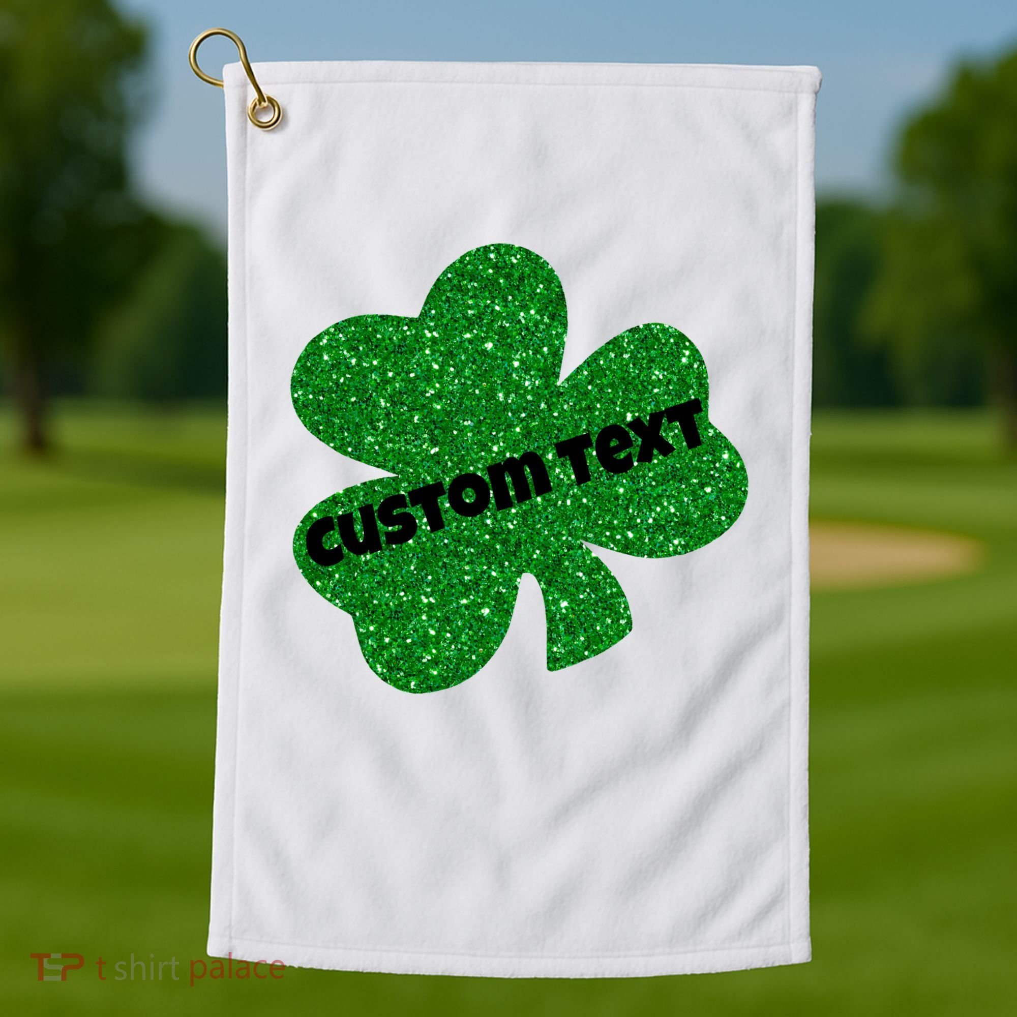 St. Patrick's Day Teacher Ms Mrs Personalized Name Green Glitter Golf Towel