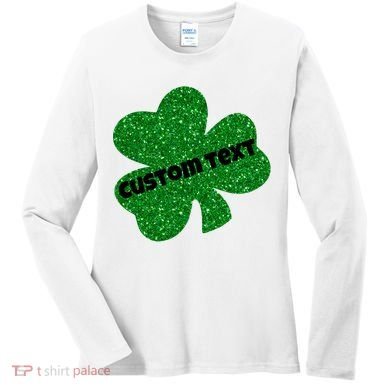 St. Patrick's Day Teacher Ms Mrs Personalized Name Green Glitter Women's Long Sleeve Shirt