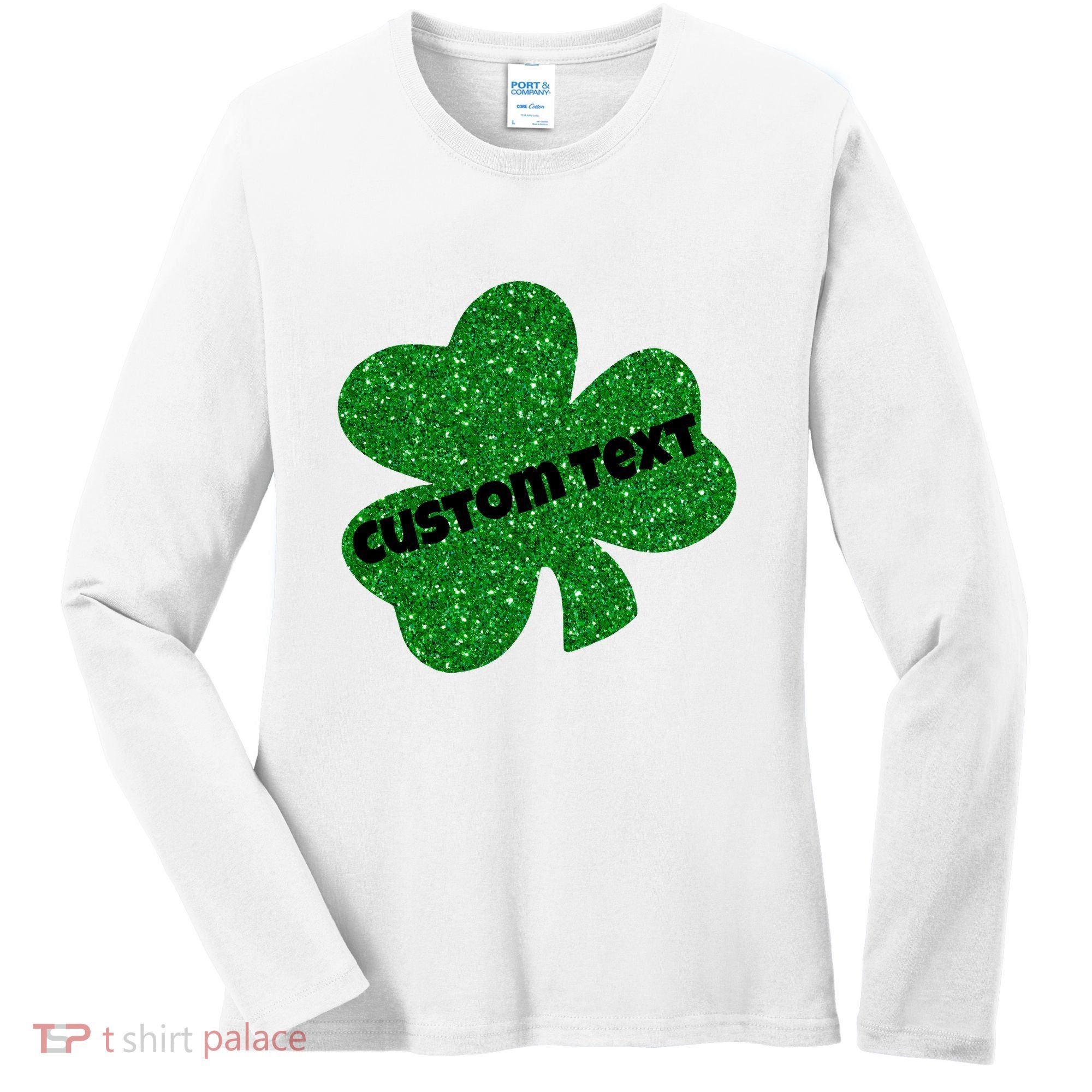St. Patrick's Day Teacher Ms Mrs Personalized Name Green Glitter Women's Long Sleeve Shirt